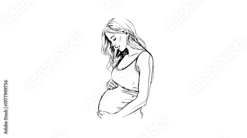 Pregnant woman silhouette sketch with baby bump.