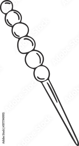 Beaded hair pin with pointed stick line drawing