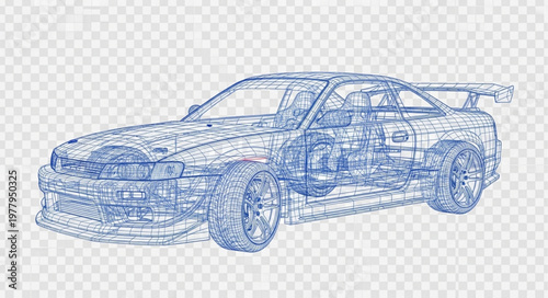Blueprint of a Sports Car with Intricate Details.