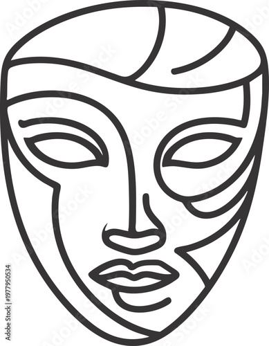 Abstract female face mask with curved decorative lines