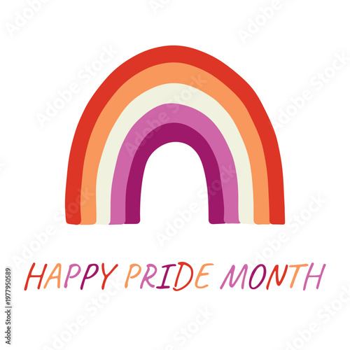 Colorful rainbow shape Lesbian pride flag Happy pride day LGBTQIA community Pride Month Vector hand drawn doodle for posters, stickers, logo, cards