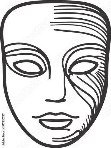 Half shaded theatrical face mask illustration