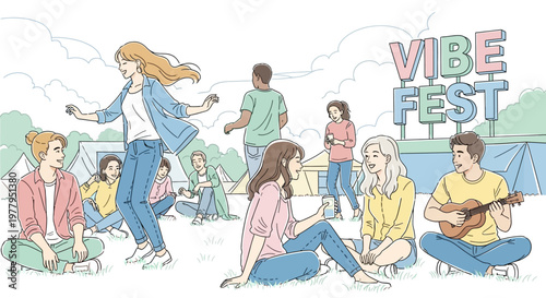 Young people enjoying a vibrant music festival outdoors.