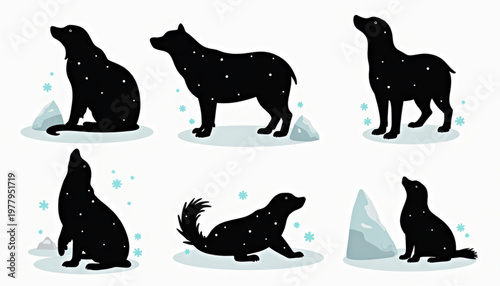 Black Animal Silhouette Icons Arctic Antarctic Species Collection