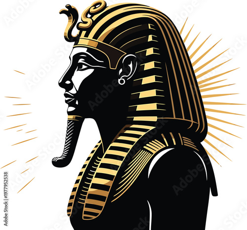 Egyptian Pharaoh Wearing Golden Headdress Profile View