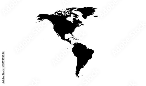 North and South America map silhouette vector clean continent geography illustration