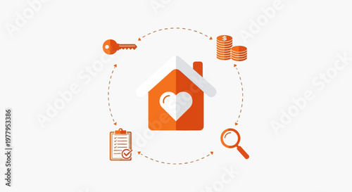 Orange house with heart symbol.