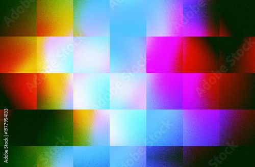 Vibrant geometric grid background with grainy colorful mosaic tiles