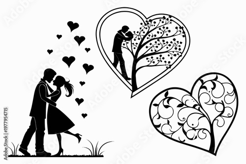 valentines day sihouette black vector