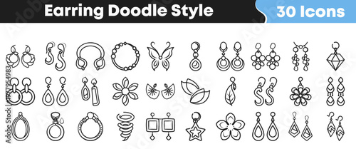 A diverse collection of handcrafted doodle style earring icons showcasing various jewelry designs perfect for fashion illustrations and creative projects.