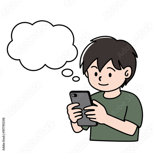 スマホを見て笑う人物の上半身ベクターイラスト