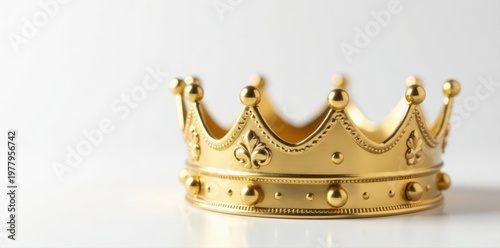 Ornate golden crown on white backdrop Ideal for achievement, celebration, and carnival imagery , award, isolated