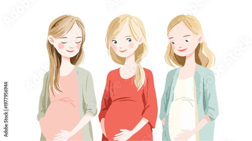Three Pregnant Women Portraits with Soft Expressions.