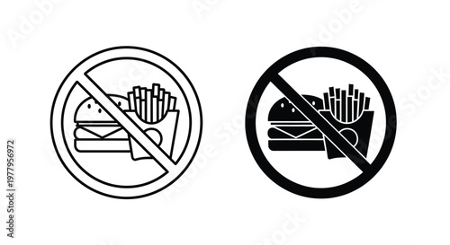 No eating signs with fast food and fries vector graphic illustration