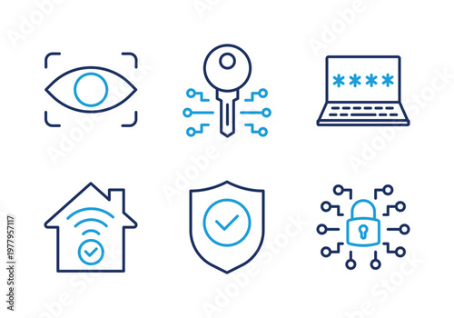 Cybersecurity and Smart Technology thin line icon set. Minimal web icons