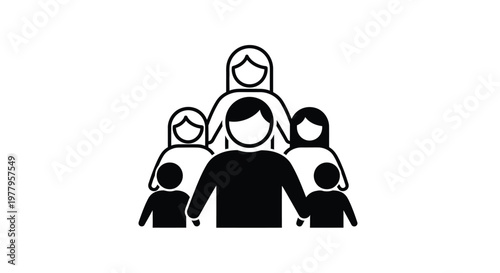 Vector graphic illustration of a family with parents and children standing together