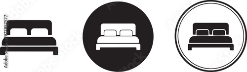 Minimalist double bed icons for hotel, bedroom, and accommodation signage