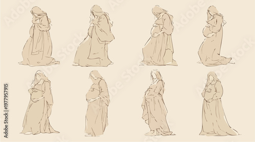 Seated robed monk statue study in beige tones.