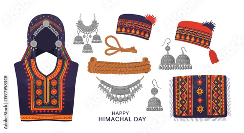 Obraz na plátně Traditional Himachal Pradesh India festival elements, including a dress, jewelry
