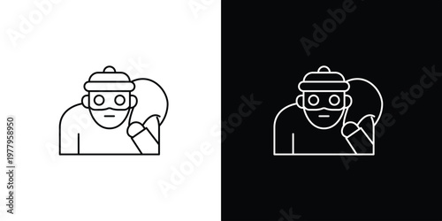 Clean line art icon depicting a masked thief carrying a bag, symbolizing crime, robbery, and illegal activities. Modern security concept illustration