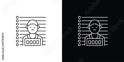 Crime and justice system mugshot icon, police lineup and arrest record symbol
