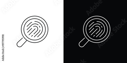 Magnifying glass over fingerprint icon, representing investigation, identification, and forensics