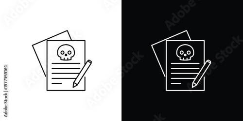 Fotografie Icon of a document with a skull symbol and a pen, representing legal documents,