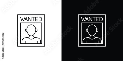 Wanted Poster Icon Illustration with Outline of a Person on White and Black Backgrounds