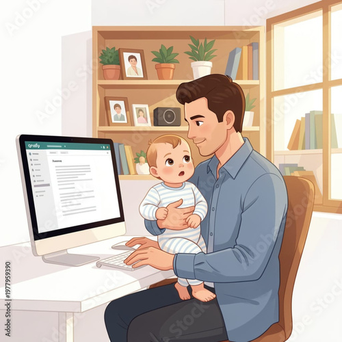 Concept of Work-Life Balance with Parent Working Remotely