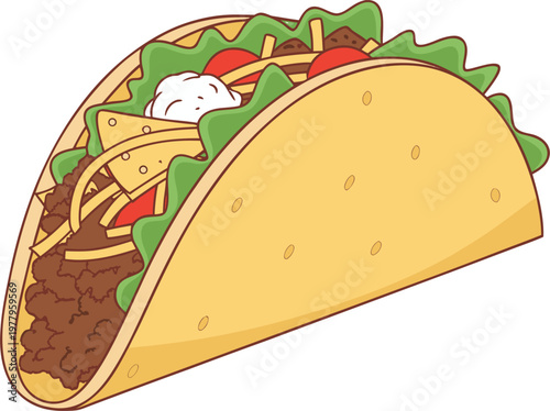 Tasty beef taco vector with fresh toppings, perfect for menu design and fast food concept.