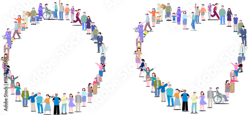 Set of diverse people forming a circle frame vector illustration with clean paths and copy space