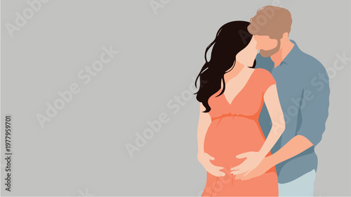 Pregnant woman embraced by partner in tender moment.