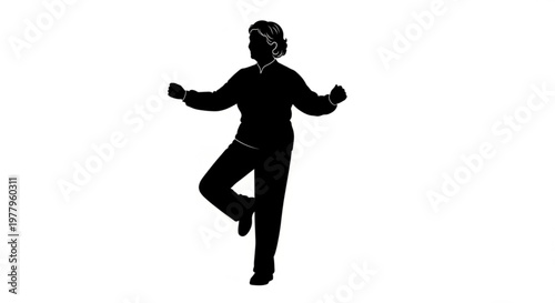 Graceful Elderly Woman Practicing Tai Chi or Qigong in a Balanced Silhouette