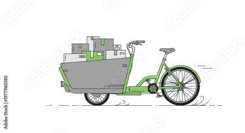 cargo bike, green bicycle, delivery cycle, cart with boxes