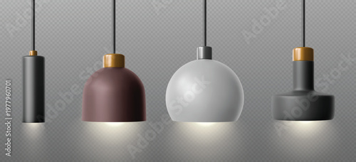 Modern hanging pendant lamps set for interior lighting design vector