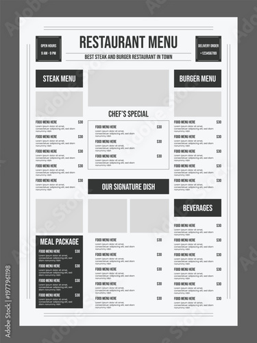 Modern food menu template for restaurant