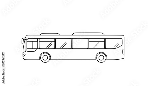Minimal city bus outline vector black and white simple transport vehicle illustration