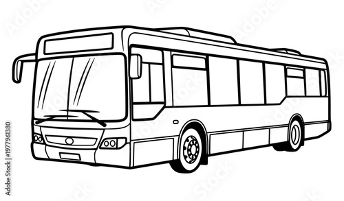 Detailed city bus line art vector black and white transport illustration isolated