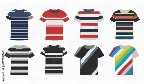 Striped t-shirt collection flat vector set