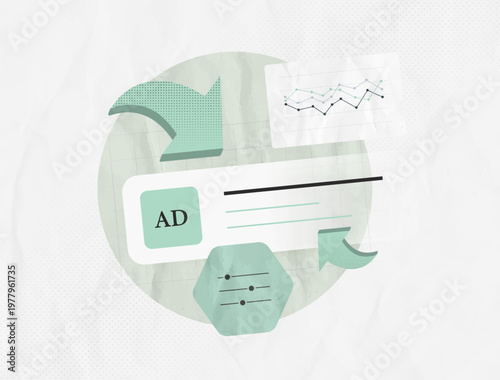 Ad analytics dashboard tracks campaign roi metrics across ad spend funnel while ad analytics dashboard highlights programmatic buying data targeting conversion and revenue growth vector illustration