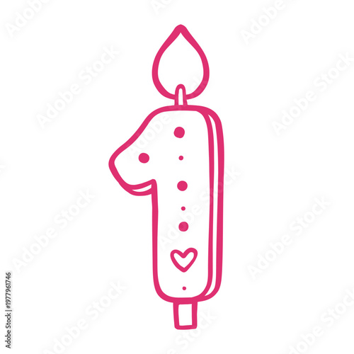 Number one candle cute kawaii line icon