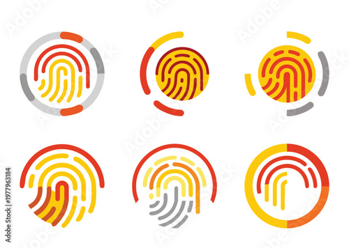 Set of Colorful Fingerprint Icons Representing Security and Biometric Identification
