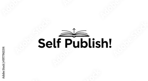 Self Publish typography logo with open book and arrow icon.