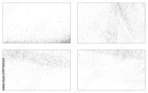 Vector grunge texture pack. Rough black grain and scratch overlays on white background. 