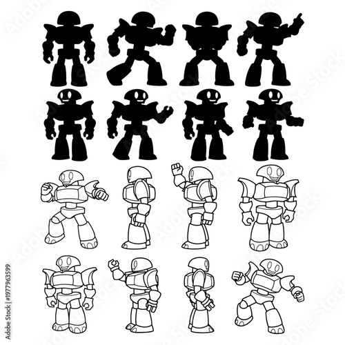 Modern Robot Silhouettes and Artificial Intelligence Character Icon Pack