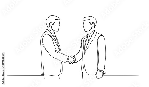 Job interview continuous line drawing recruiter and candidate handshake vector illustration