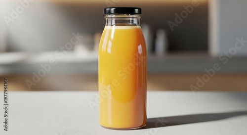Glass bottle filled with orange juice