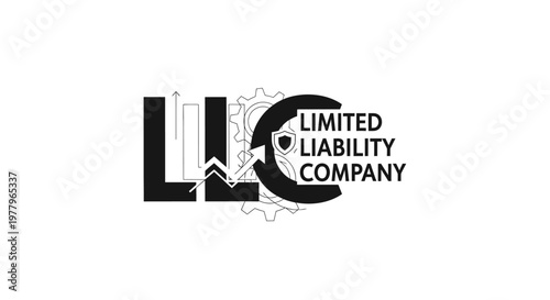 LLC Limited Liability Company acronym typography with business growth and protection symbols.