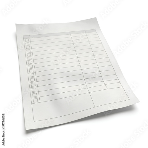 Blank paper with checklist boxes for tasks and notes on white background.