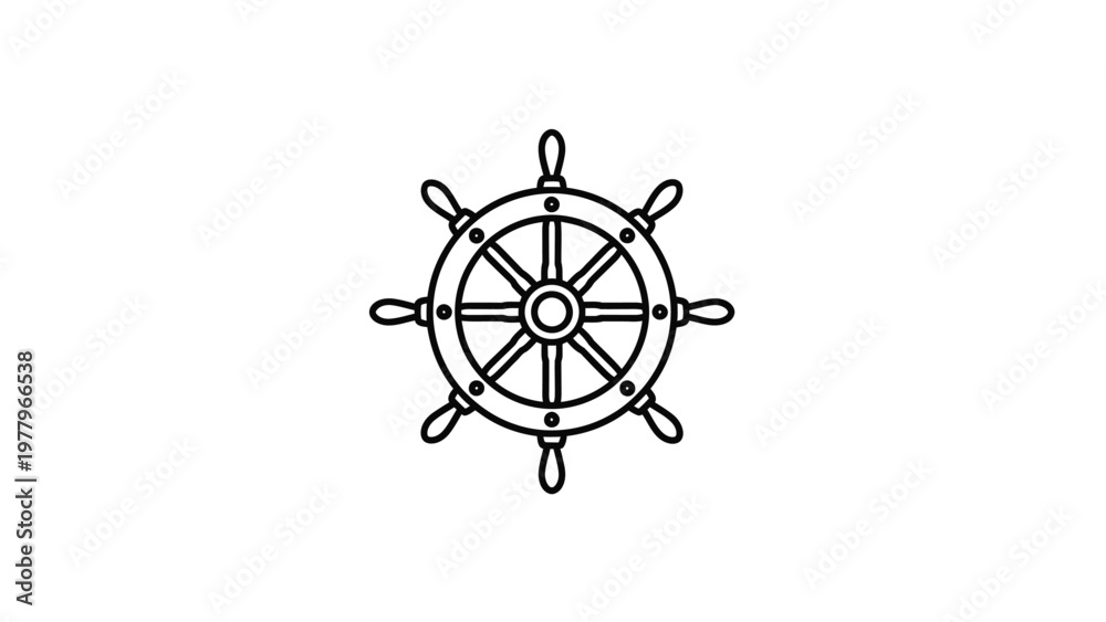 Obraz premium Ship wheel icon in thin line art style isolated on white background.